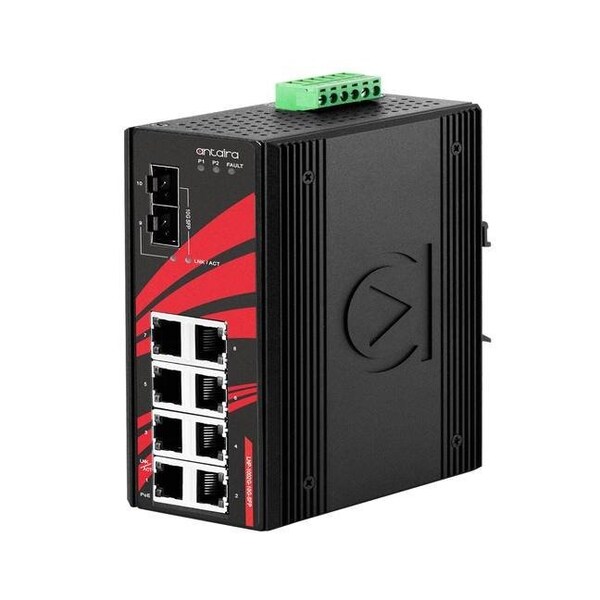 Antaira 10-Port Industrial Gigabit PoE+ Unmanaged Ethernet Switch LNP-1002G-10G-SFP - main